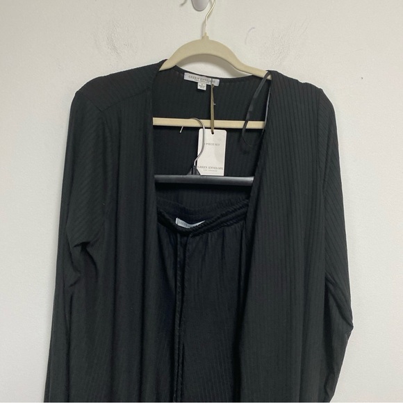 Green Envelope 2 Piece Long Ribbed Duster and Pants Size Large - Picture 2 of 9
